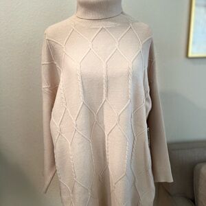 Chelsea & Theodore Cream Cowl Neck Sweater with Geometric Knit